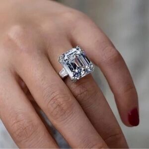 18K White Gold 12CT Radiant Cut Diamond Baguette Engagement Wedding Ring